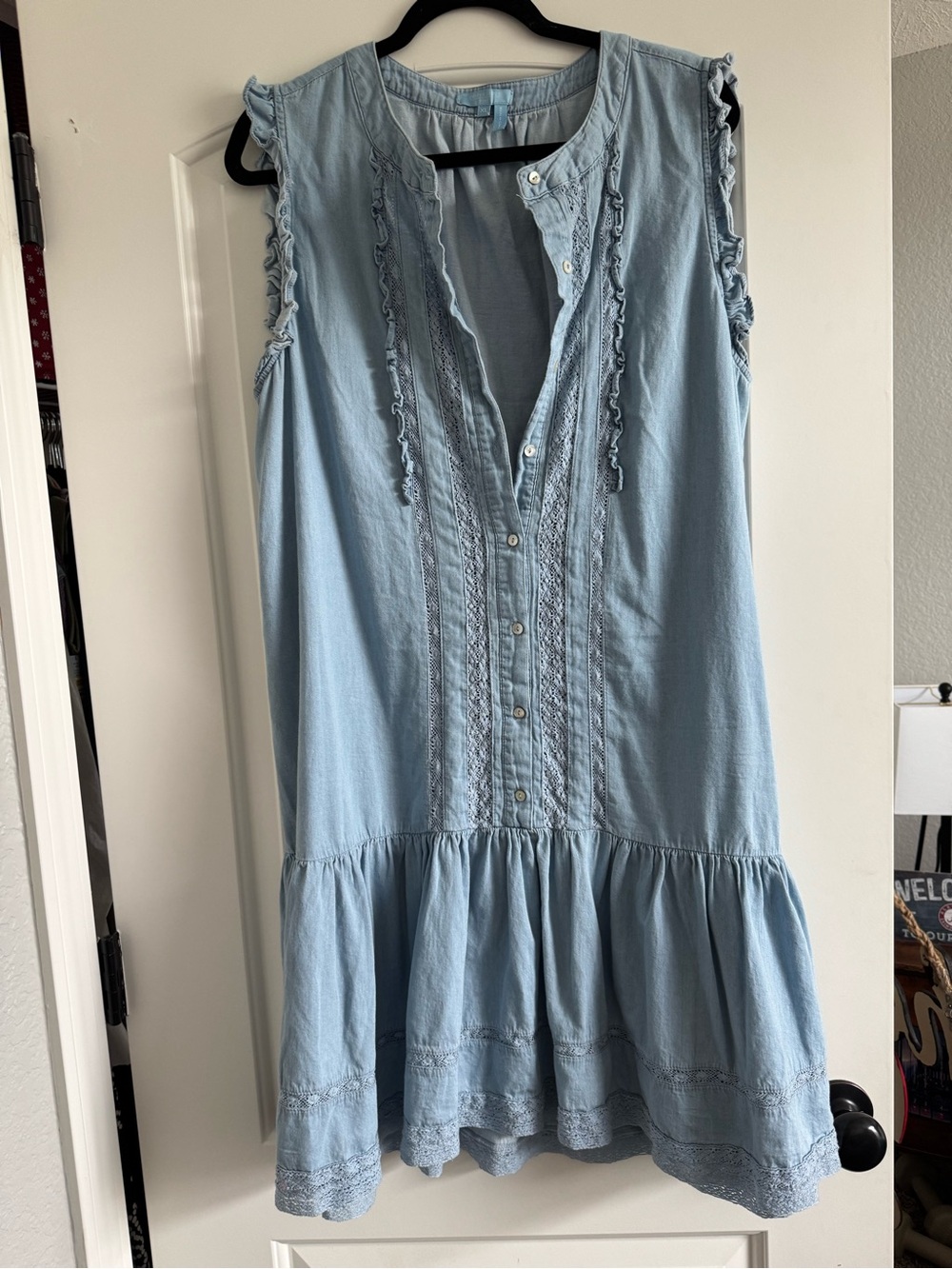 Draper James Light Blue Sleeveless Ruffle Denim Dress